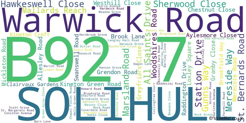 A word cloud for the B92 7 postcode